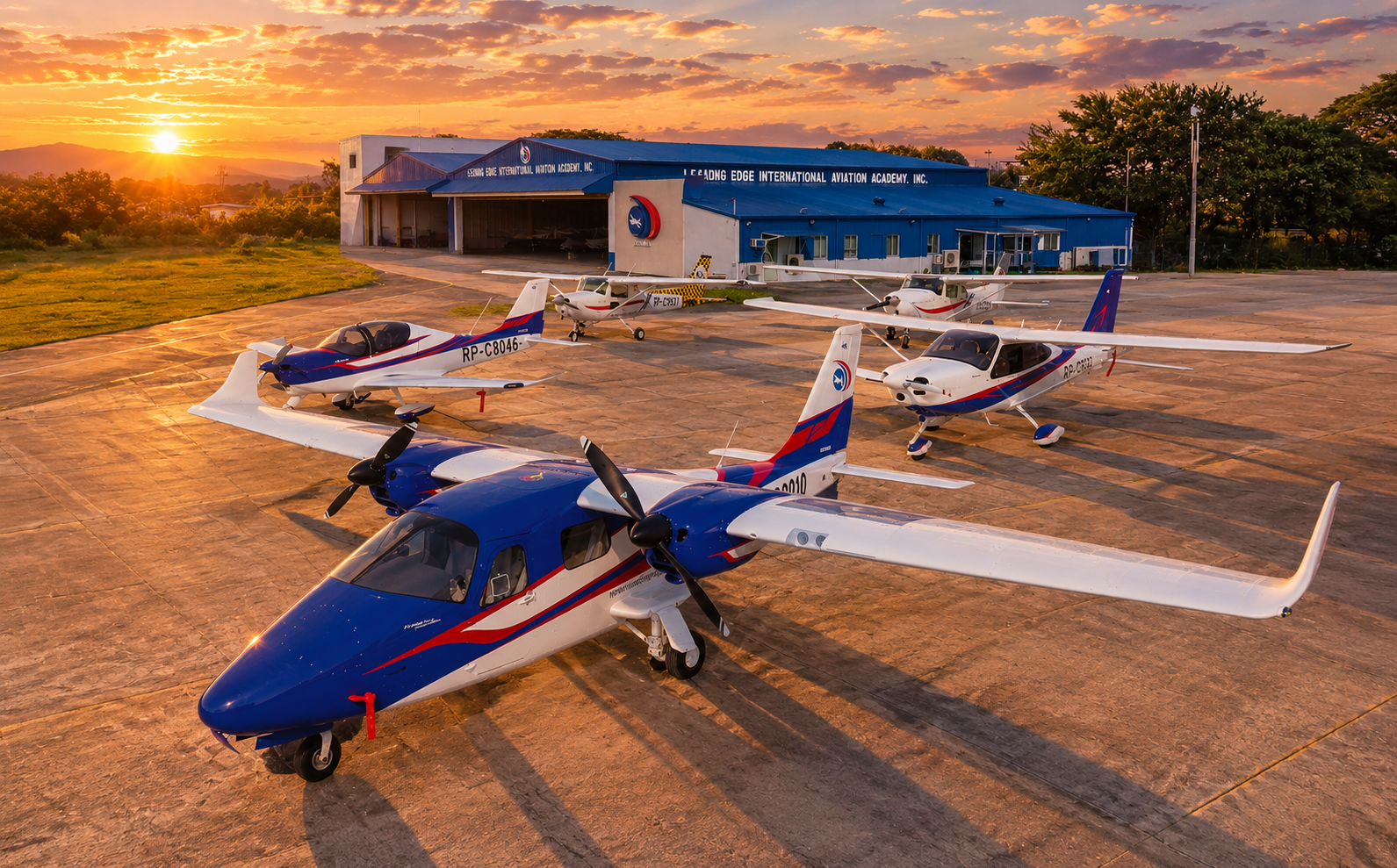 Leading Edge aircraft on the ramp at sunset